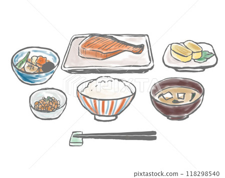 Japanese breakfast, white background Japanese breakfast, white background 118298540