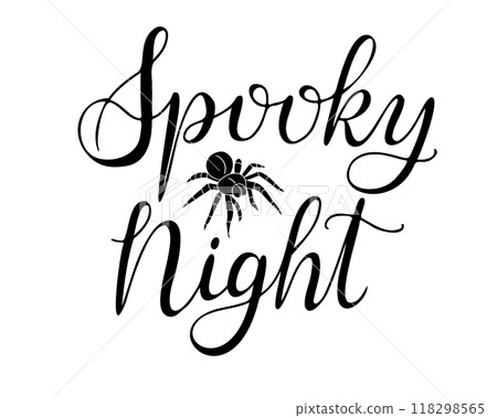 Hand drawn text Spooky night with spider Hand drawn text Spooky night with spider 118298565