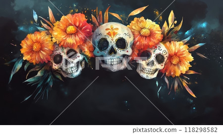 Bright watercolor Dia de los Muertos artwork 118298582