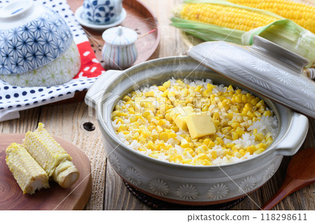 Corn rice cooked in a clay pot Corn rice cooked in a clay pot 118298611
