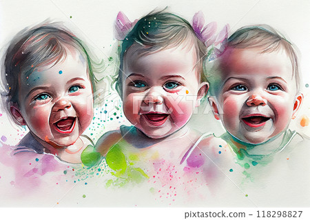 Portrait of children, capturing the beauty and grace of their features with delicate brushstrokes and vivid colors, generative ai 118298827