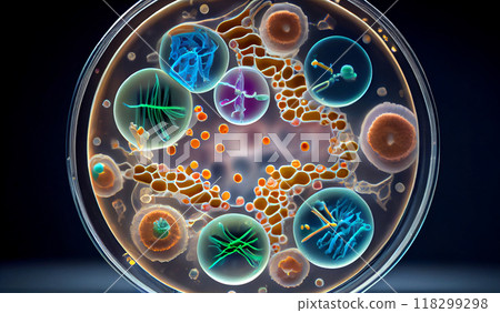 Cells under microscope, generatie ai illustration 118299298
