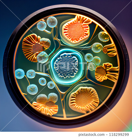 Cells under microscope, generatie ai illustration 118299299