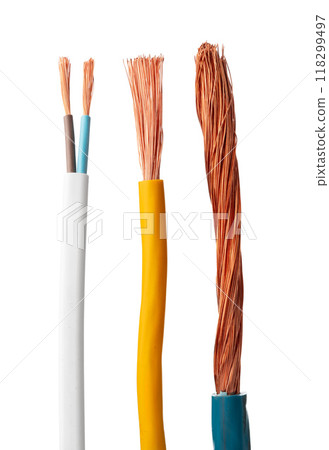 Closeup of Stranded Copper Wire Types Isolated on White Background 118299497
