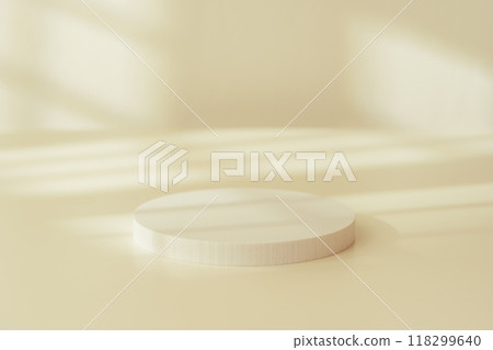 Minimalist White Round Display Stand Set Against Soft Natural Light Minimalist White Round Display Stand Set Against Soft Natural Light 118299640