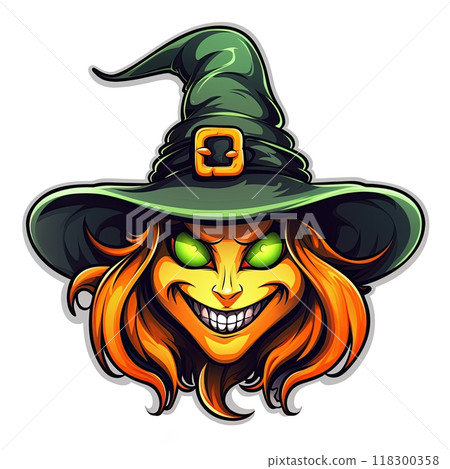 Evil Witch sticker design on white background. Generative Ai 118300358