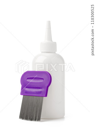 Cosmetic products and lice comb isolated on white background Cosmetic products and lice comb isolated on white background 118300525