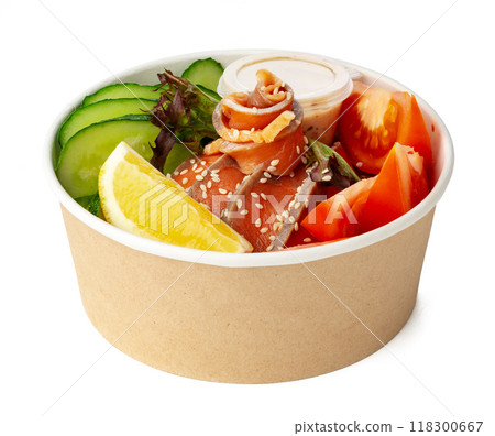 Take out poke bowl isolated on white background 118300667