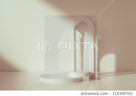 Blooming spring branches with flowers and its shadow on beige background Blooming spring branches with flowers and its shadow on beige background 118300702
