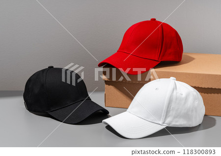 Baseball cap on gray background studio shot 118300893