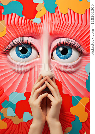 Female face contemporary collage art style poster design. Generative Ai 118301309