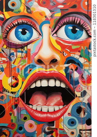 Female face contemporary collage art style poster design. Generative Ai 118301310