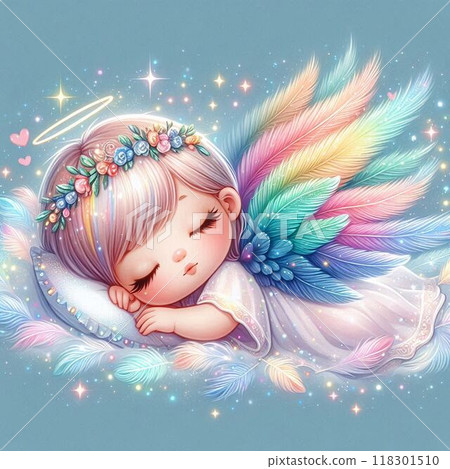 天使睡在蓬鬆的雲朵上 118301510