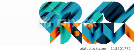 Trendy colorful circles, lines, arrows, triangles and other geometric shapes. Vector Illustration For Wallpaper, Banner, Background, Card, Book Illustration, landing page 118301772