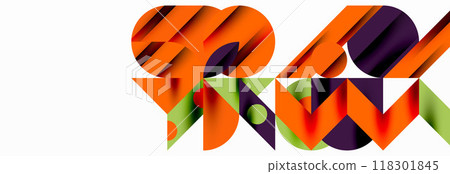 Trendy colorful circles, lines, arrows, triangles and other geometric shapes. Vector Illustration For Wallpaper, Banner, Background, Card, Book Illustration, landing page 118301845