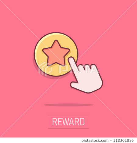 Click loyalty card icon in comic style. Hand on reward cartoon vector illustration on isolated background. Discount splash effect business concept. 118301856