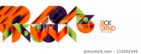 Trendy colorful circles, lines, arrows, triangles and other geometric shapes. Vector Illustration For Wallpaper, Banner, Background, Card, Book Illustration, landing page 118302049