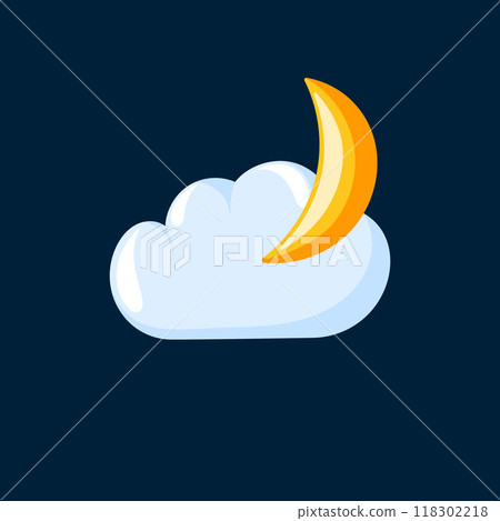 Crescent moon with cloud in cartoon style. Design for weather icon, mobile app, and night designs. Crescent moon with cloud in cartoon style. Design for weather icon, mobile app, and night designs. 118302218