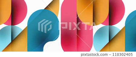 Minimal round shapes geometric abstract background. Circle design. Trendy techno business template for wallpaper, banner, background or landing Minimal round shapes geometric abstract background. Circle design. Trendy techno business template for wallpaper, banner, background or landing 118302405