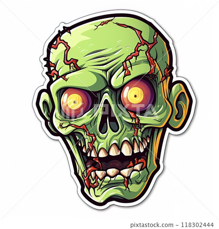 Frankenstein Monster sticker design on white background. Halloween monster illustration. Generative Ai 118302444