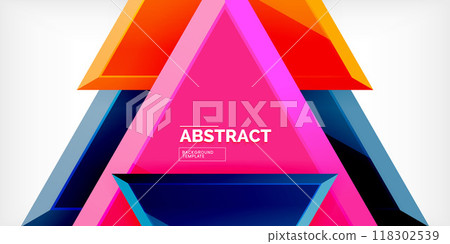 Abstract background - colorful triangles with 3d effect. Vector Illustration For Wallpaper, Banner, Background, Card, Book Illustration, landing page Abstract background - colorful triangles with 3d effect. Vector Illustration For Wallpaper, Banner, Background, Card, Book Illustration, landing page 118302539
