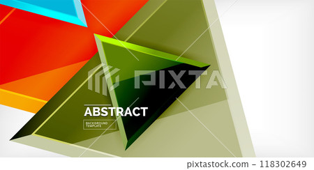 Abstract background - colorful triangles with 3d effect. Vector Illustration For Wallpaper, Banner, Background, Card, Book Illustration, landing page 118302649