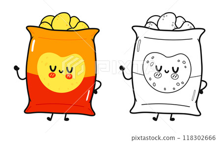 Funny cute happy Chips characters bundle set. Vector hand drawn cartoon kawaii character illustration icon. Cute Chips. Outline cartoon illustration for coloring book Funny cute happy Chips characters bundle set. Vector hand drawn cartoon kawaii character illustration icon. Cute Chips. Outline cartoon illustration for coloring book 118302666