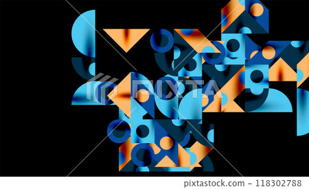 Colorful triangles circles square geometric design. Abstract background for wallpaper, banner, backdrop, card, book Illustration, landing page Colorful triangles circles square geometric design. Abstract background for wallpaper, banner, backdrop, card, book Illustration, landing page 118302788