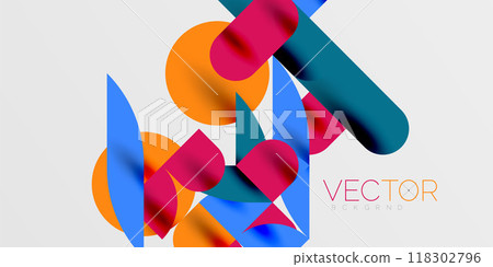 Circles, semi circles, squares and round shapes mosaic techno art. Vector Illustration For Wallpaper, Banner, Background, Card, Book Illustration, landing page Circles, semi circles, squares and round shapes mosaic techno art. Vector Illustration For Wallpaper, Banner, Background, Card, Book Illustration, landing page 118302796