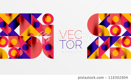 Colorful triangles circles square geometric design. Abstract background for wallpaper, banner, backdrop, card, book Illustration, landing page 118302804