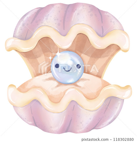 Pearl in oyster shell illustration isolated on white background 118302880