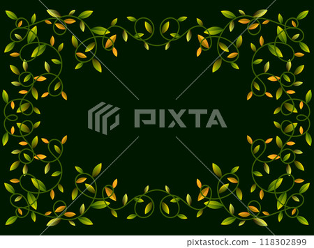 Autumn frame with leaves gradient colors green and orange. Beautiful autumn frame with leaves and place for text, November leaf fall. Design for greeting cards, flyers and posters. Vector illustration Autumn frame with leaves gradient colors green and orange. Beautiful autumn frame with leaves and place for text, November leaf fall. Design for greeting cards, flyers and posters. Vector illustration 118302899