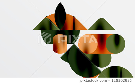 Color beautiful circles, semi circles, squares and round triangles. Geometric mosaic style pattern abstract background for wallpaper, banner, backdrop, card, book Illustration, landing page 118302955