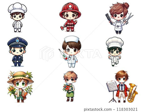 Cute chibi characters with various professions 118303021
