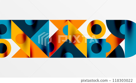 Colorful triangles circles square geometric design. Abstract background for wallpaper, banner, backdrop, card, book Illustration, landing page 118303022