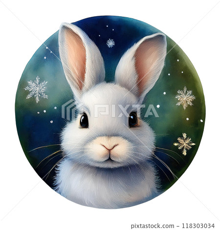 Christmas baby bunny, circular clip art 118303034