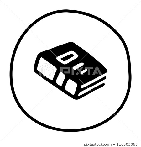 Doodle book icon handdrawn with ink pen. Knowledge and education symbol 118303065