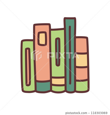 Doodle books shelf icon hand drawn in minimalistic style. Knowledge symbol 118303069