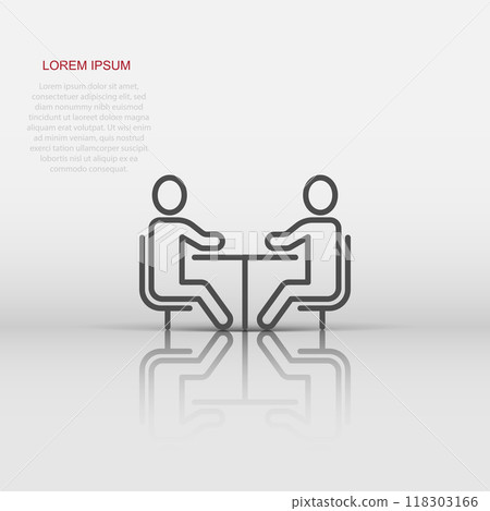 People with table icon in flat style. Teamwork conference vector illustration on white isolated background. Speaker dialog business concept. People with table icon in flat style. Teamwork conference vector illustration on white isolated background. Speaker dialog business concept. 118303166