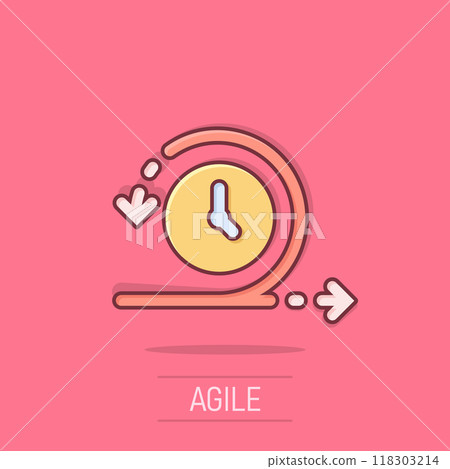 Agile icon in comic style. Flexible cartoon vector illustration on isolated background. Arrow cycle splash effect business concept. 118303214