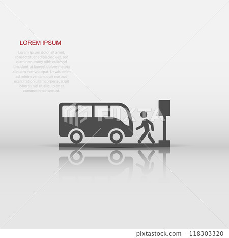 Bus station icon in flat style. Auto stop vector illustration on white isolated background. Autobus vehicle business concept. 118303320