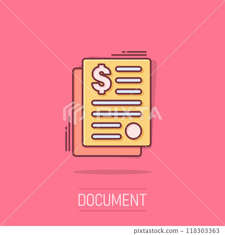 Financial statement icon in comic style. Document cartoon vector illustration on isolated background. Report splash effect business concept. Financial statement icon in comic style. Document cartoon vector illustration on isolated background. Report splash effect business concept. 118303363