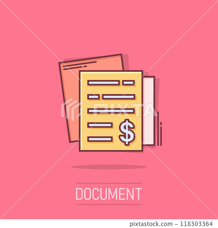 Financial statement icon in comic style. Document cartoon vector illustration on isolated background. Report splash effect business concept. Financial statement icon in comic style. Document cartoon vector illustration on isolated background. Report splash effect business concept. 118303364