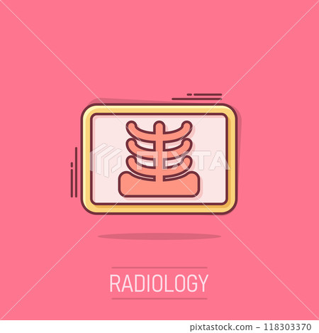 X-ray icon in comic style. Radiology cartoon vector illustration on isolated background. Medical scan splash effect business concept. X-ray icon in comic style. Radiology cartoon vector illustration on isolated background. Medical scan splash effect business concept. 118303370