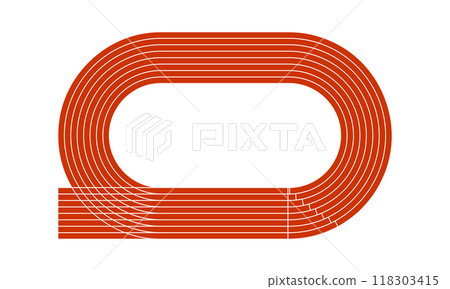 Red running track. Sports stadium aerial top view. Racetrack for sprint, marathon or other athletic competitions isolated on white background. Vector flat illustration 118303415