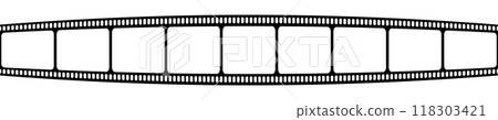 Blank curved film strip. Video or photo camera tape template. Storyboard layout. Frame for photographies collage isolated on white background. Cinematography equipment. Vector graphic illustration 118303421