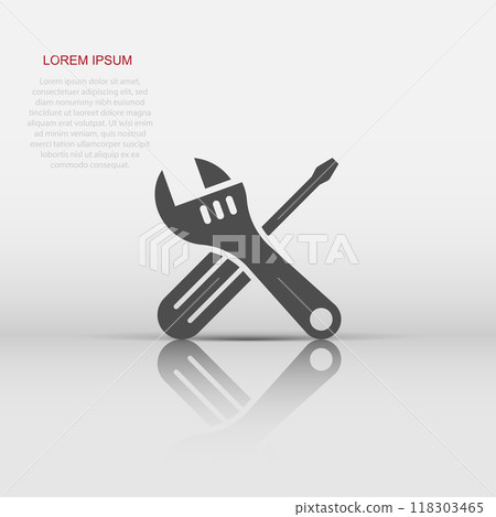 Wrench and screwdriver icon in flat style. Spanner key vector illustration on white isolated background. Repair equipment business concept. 118303465
