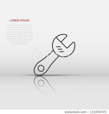 Wrench icon in flat style. Spanner key vector illustration on white isolated background. Repair equipment business concept. 118303474