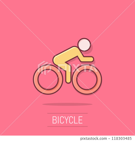 People on bicycle sign icon in comic style. Bike vector cartoon illustration on isolated background. Men cycling business concept splash effect. People on bicycle sign icon in comic style. Bike vector cartoon illustration on isolated background. Men cycling business concept splash effect. 118303485
