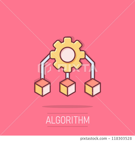 Api technology icon in comic style. Algorithm cartoon vector illustration on isolated background. Gear with arrow splash effect business concept. Api technology icon in comic style. Algorithm cartoon vector illustration on isolated background. Gear with arrow splash effect business concept. 118303528
